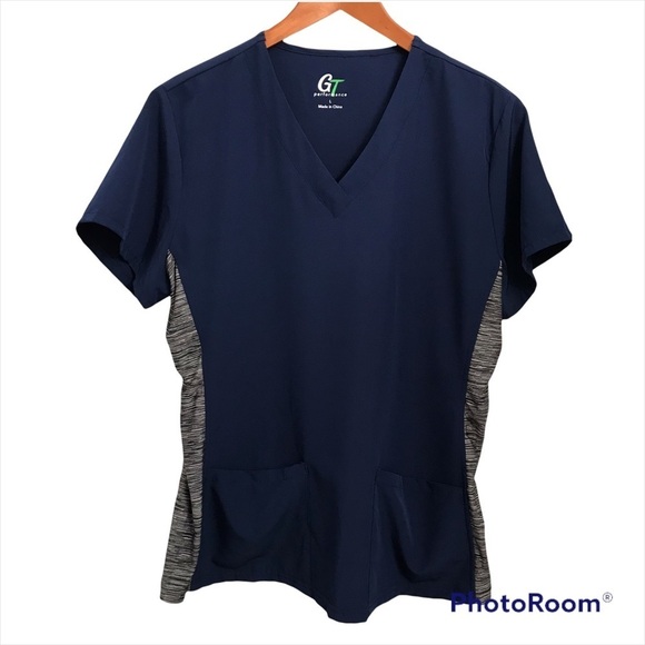 GT PERFORANCE / Blue & Gray Scrub Top Size L - Picture 1 of 10